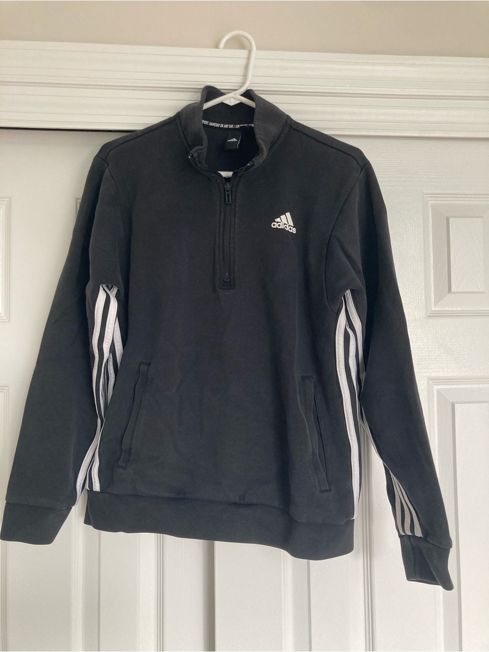 adidas Black Quarter-Zip Sweater with White Stripes